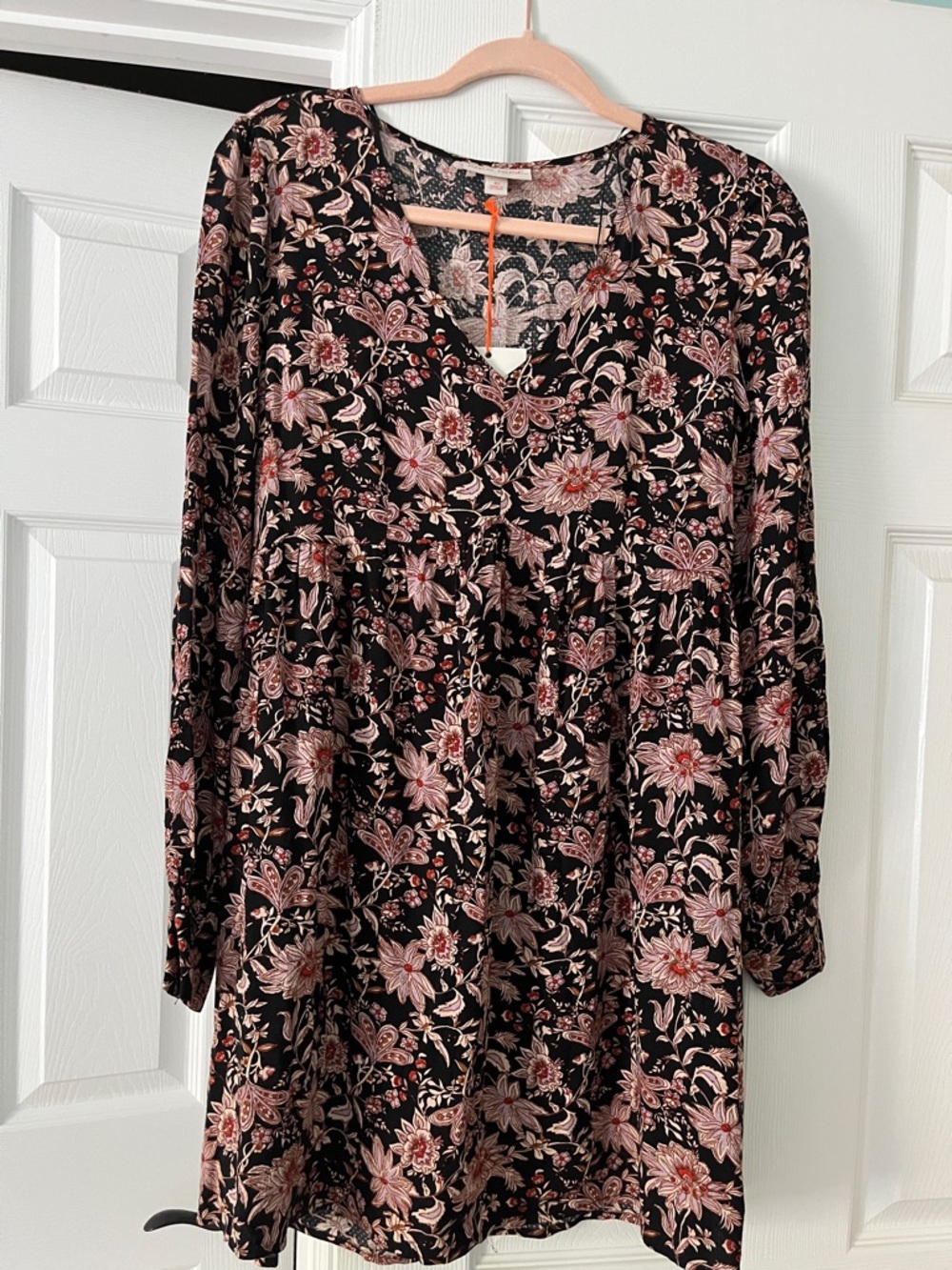 Knox Rose Black Floral V-Neck Long Sleeve Top